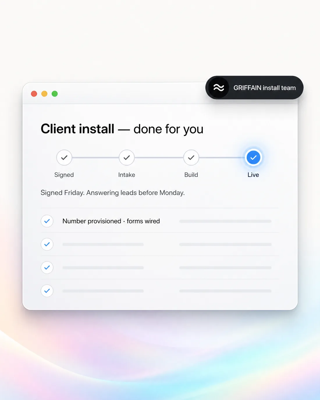 The client install tracker — signed to live