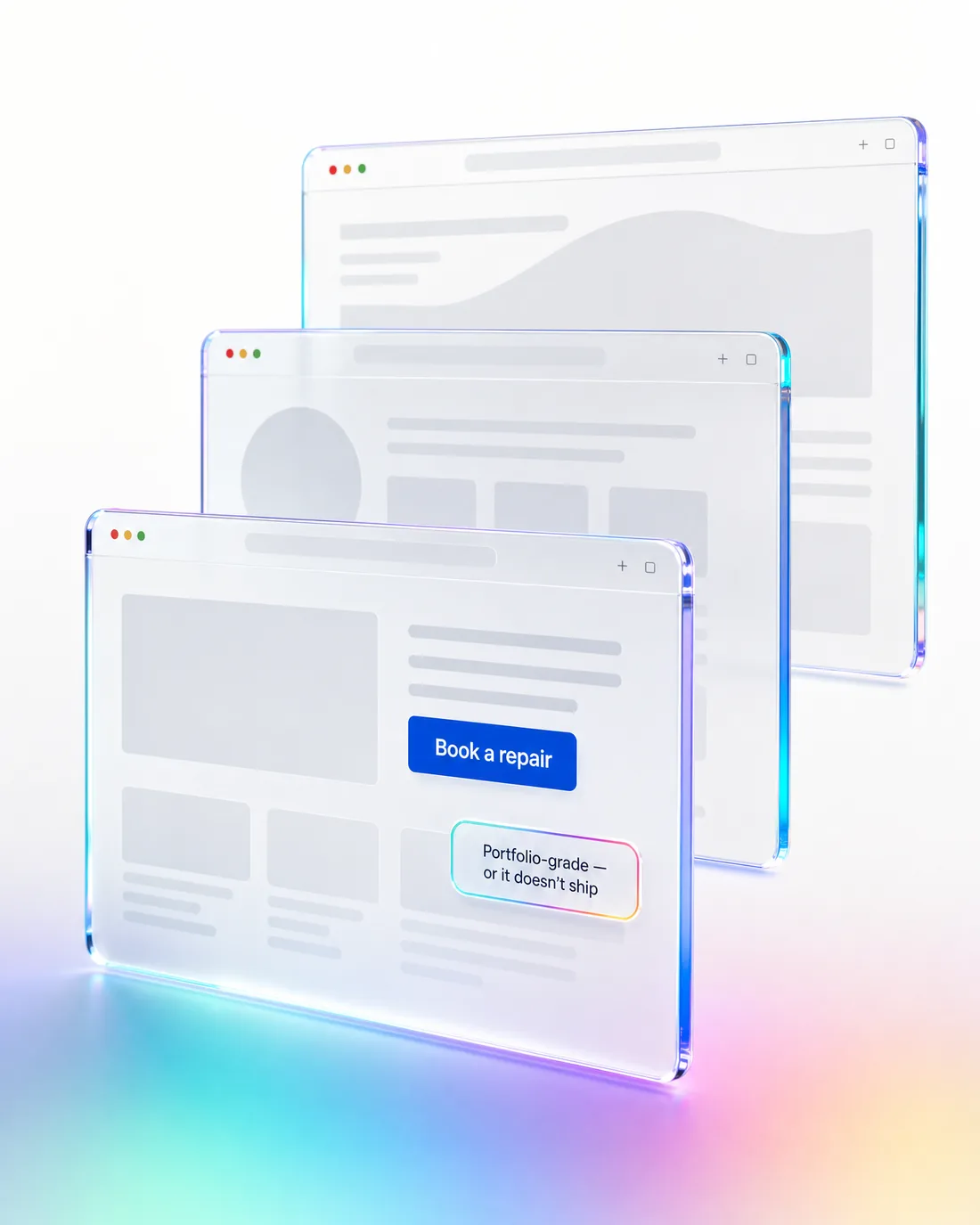 Portfolio-grade design — glass browser stack, live in 7 days