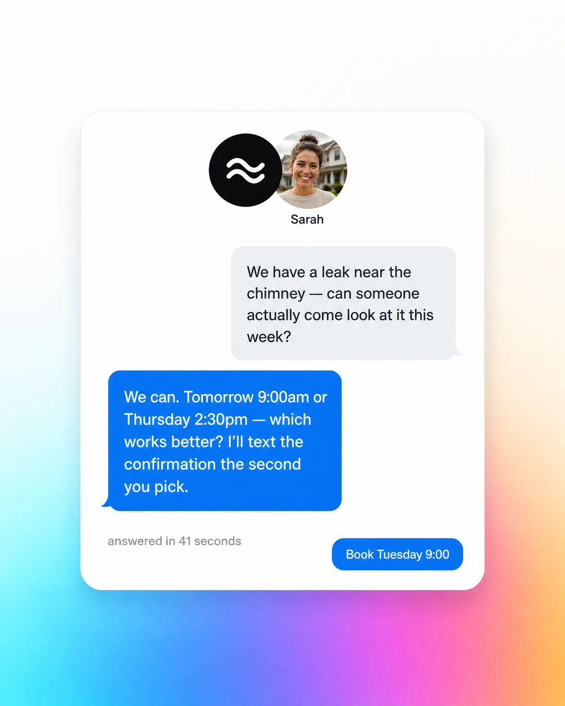 GRIFFAIN answering a new lead by text in 41 seconds