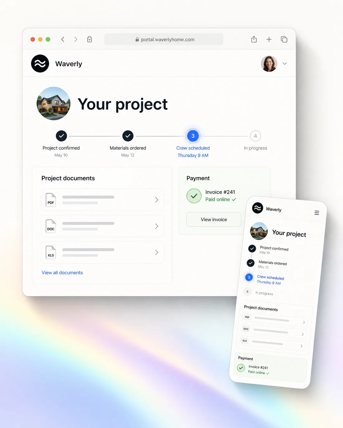 A branded customer portal, desktop and mobile