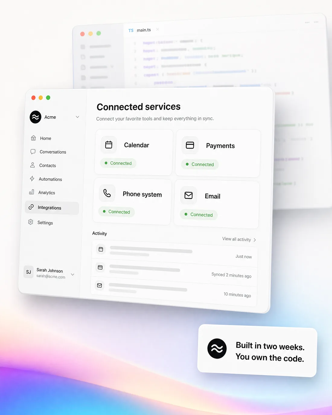 Connected services — calendar, payments, phones, email